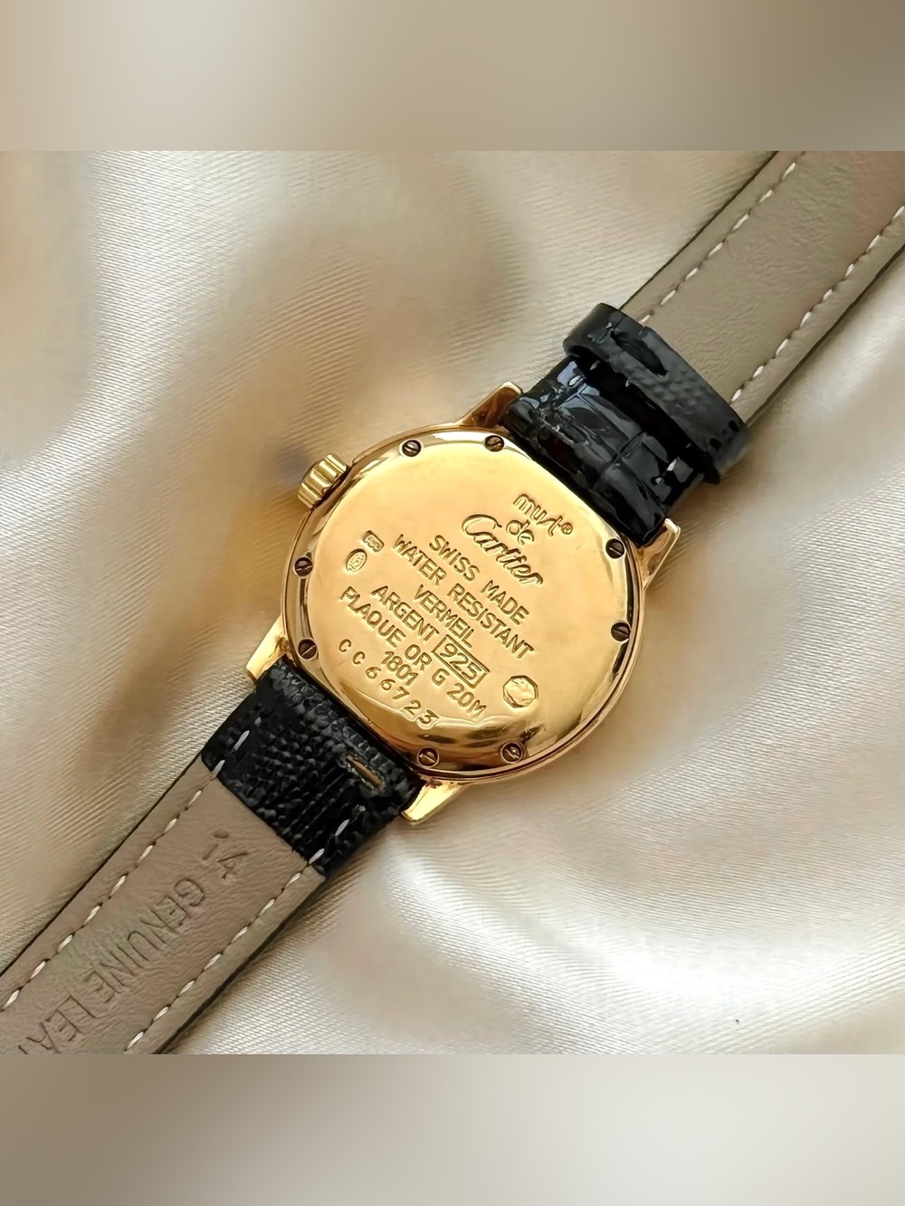 AUTHENTIC VINTAGE CARTIER BLACK LEATHER WATCH - WITH BOX - Picture 8 of 8